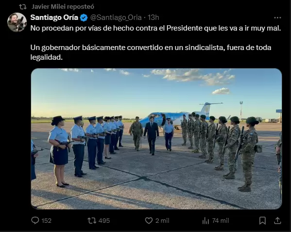 Reposteo de Javier Milei contra Ignacio Torres