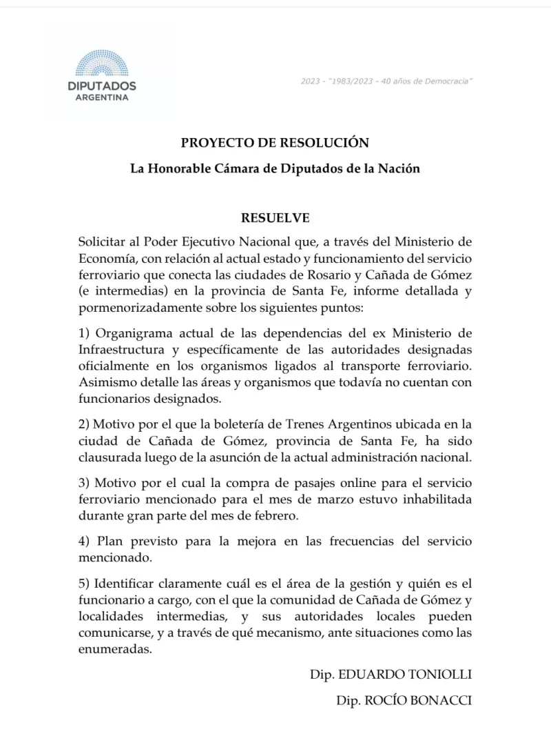 El proyecto de ley firmado por los diputados Eduardo Toniolli, de Unin por la Patria, y Roco Bonacci, de La Libertad Avanza.