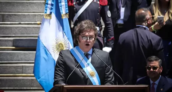 El presidente Javier Milei, en su discurso de asunción.