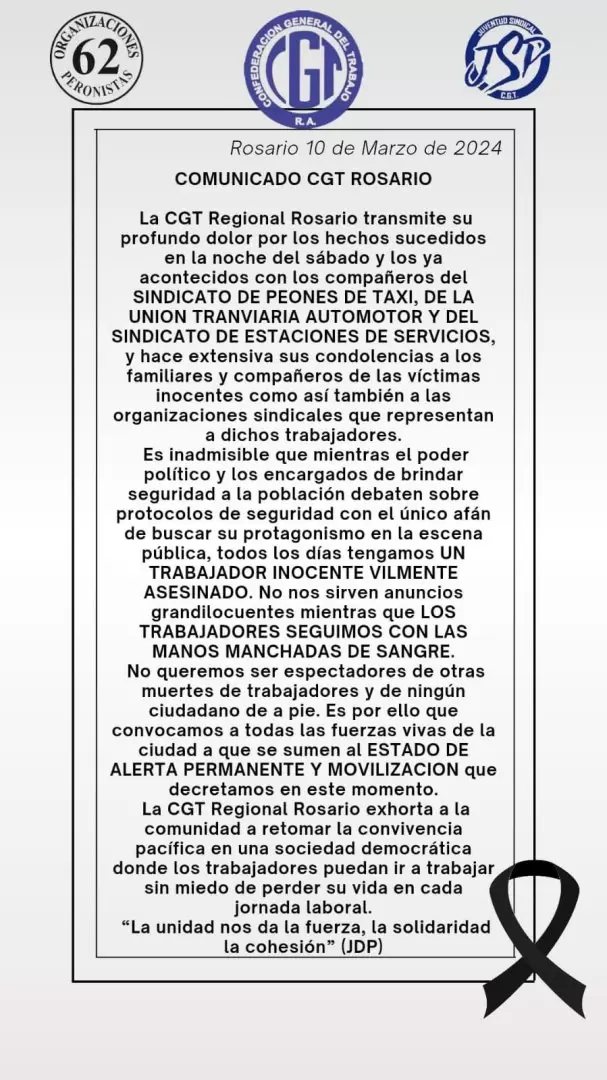 Comunicado de la CGT Rosario.
