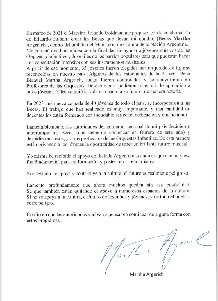 Carta Marta Argerich