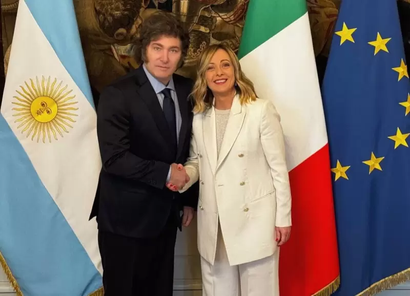 Javier Milei y la primera ministra italiana, Giorgia Meloni, en su encuentro en febrero.