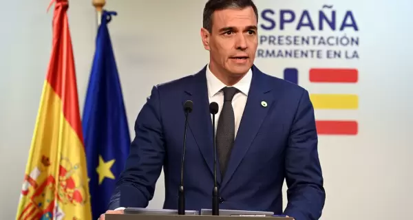 El presidente del Gobierno de Espaa, Pedro Snchez, tras finalizar el Consejo Europeo el 18 de abril en Blgica.