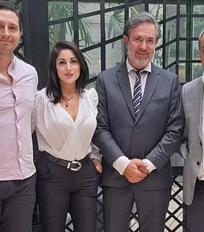 El empresario de 777 Partners, Nicols Maya, Guillermo Tofoni, de World Eleven, la diputada Juliana Santilln y Daniel Scioli.
