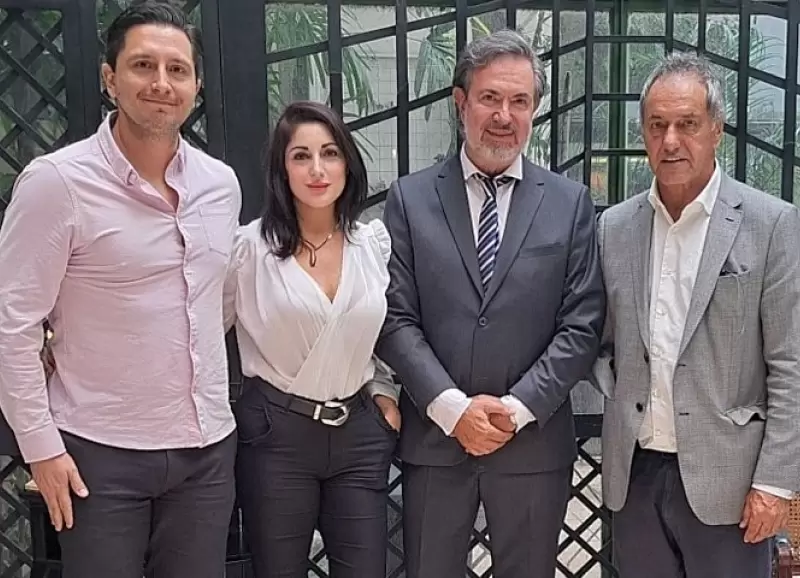 El empresario de 777 Partners, Nicols Maya, Guillermo Tofoni, de World Eleven, la diputada Juliana Santilln y Daniel Scioli.