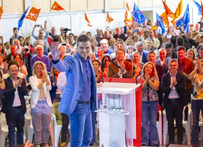 El presidente del Gobierno espaol, Pedro Snchez, en un acto en Barcelona donde apunt contra Javier Milei.