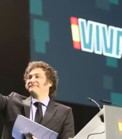 El presidente Javier Milei, durante su presentacin en la convencin Europa Viva 24, en Espaa.