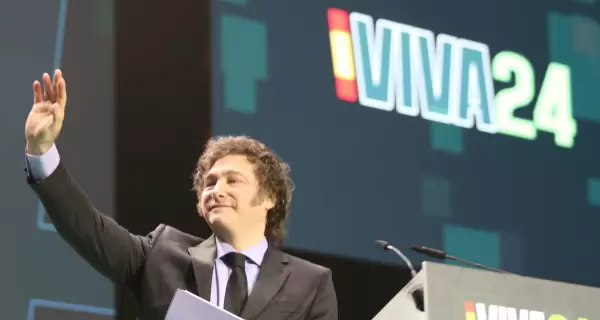 El presidente Javier Milei durante su discurso en la Convencin "Europa Viva 24" organizada por el partido VOX