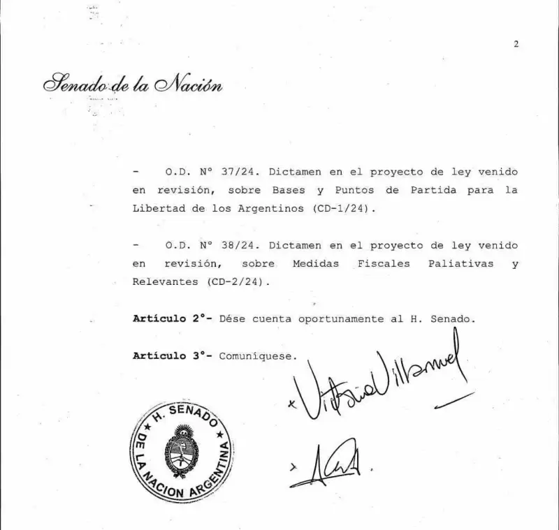El pedido de sesin de la presidenta del Senado, Victoria Villarruel