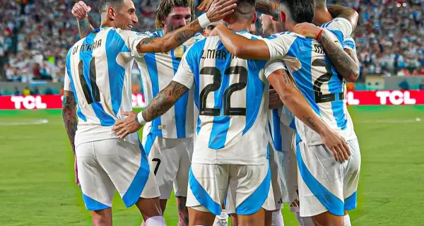 El festejo de la Seleccin Argentina tras el triunfo frente a Chile por la Copa Amrica.