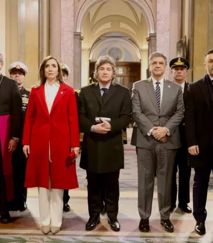 Jorge Garca Cuerva, Victoria Villarruel, Javier Milei, Jorge Macri y Luis Petri en el Tedeum por el 9 de julio