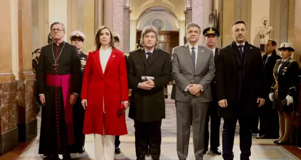 Jorge Garca Cuerva, Victoria Villarruel, Javier Milei, Jorge Macri y Luis Petri en el Tedeum por el 9 de julio