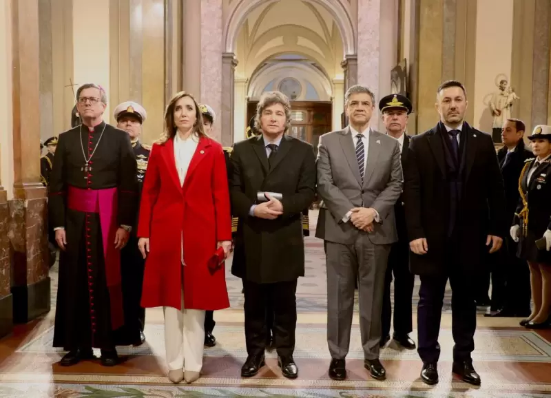 Jorge Garca Cuerva, Victoria Villarruel, Javier Milei, Jorge Macri y Luis Petri en el Tedeum por el 9 de julio