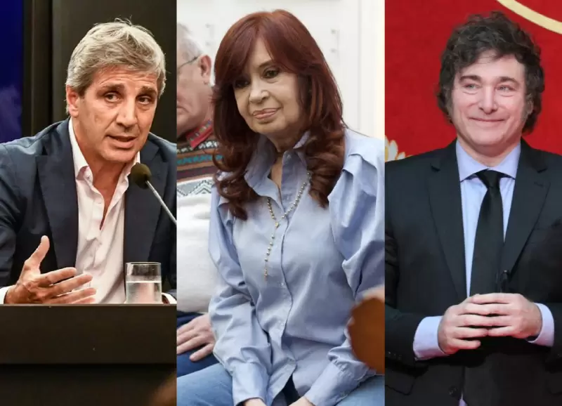 El ministro de Economa, Luis Caputo, la expresidenta Cristina Fernndez de Kirchner y el presidente Javier Milei