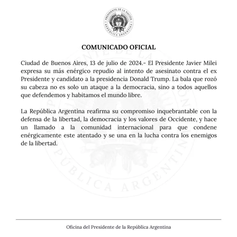 Comunicado de la Oficina del Presidente sobre Donald Trump.