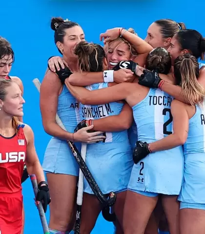 El festejo de Las Leonas tras el triunfo 4-1 ante Estados Unidos por la primera fecha del Grupo B de los Juegos Ol�mpicos 2024