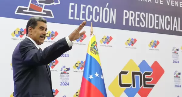 El presidente de Venezuela, Nicols Maduro, en conferencia de prensa tras haber sido declarado reelecto por la autoridad electoral