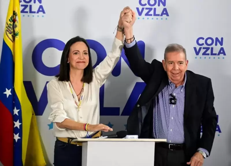 Mara Corina Machado y Edmundo Gonzlez Urrutia en la conferencia de prensa de esta tarde.