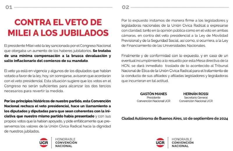 El comunicado de la Convencin Nacional de la UCR