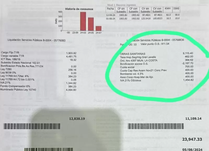 La factura de luz que comparti el ministro de Economa, Luis Caputo, para mostrar las tasas que ya no podrn incluir los municipios en las boletas