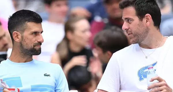 Novak Djokovic y Juan Martn Del Potro en la prctica que compartieron en agosto en la cancha principal del US Open 2024