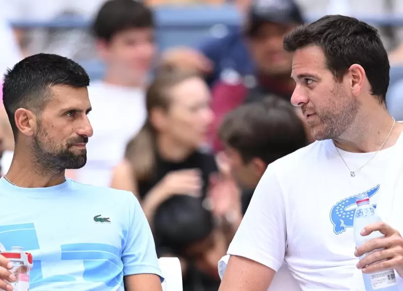 Novak Djokovic y Juan Martn Del Potro en la prctica que compartieron en agosto en la cancha principal del US Open 2024