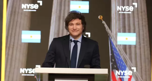 El presidente Javier Milei en la Bolsa de Comercio de Nueva York