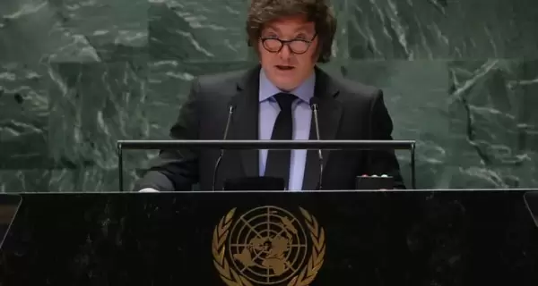 El presidente Javier Milei durante su discurso en la ONU.
