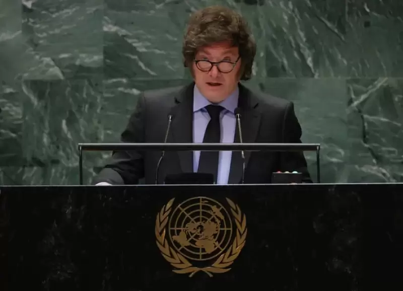 El presidente Javier Milei durante su discurso en la ONU.