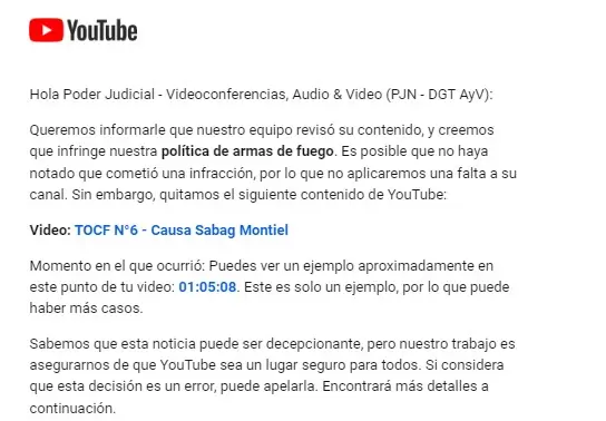 El comunicado de Youtube