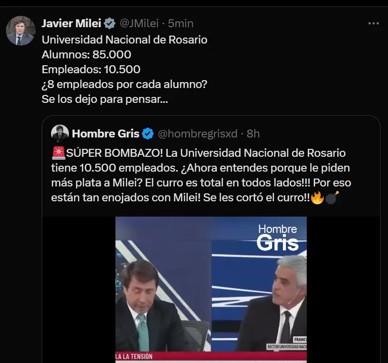 El tuit de Milei contra la UNR