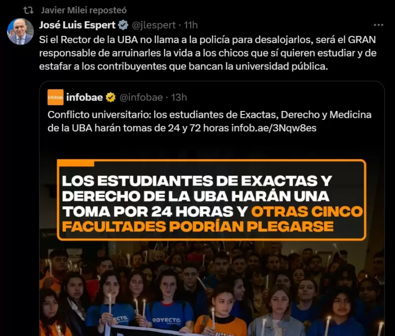 El tuit de Espert que comparti� Milei