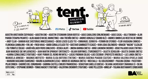 La grilla de oradores de la Tent Creator Summit.