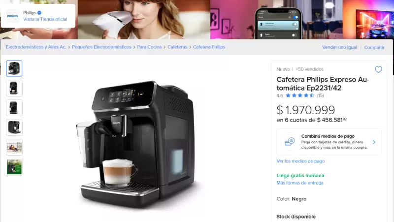 La cafetera publicada en la tienda oficial Phillips en Mercado Libre