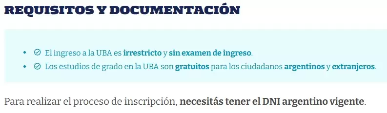 Captura del sitio web oficial de la UBA.