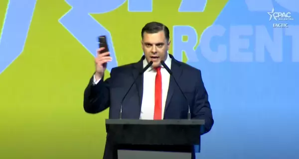 El 'Gordo Dan', durante su discurso en la CPAC Argentina.