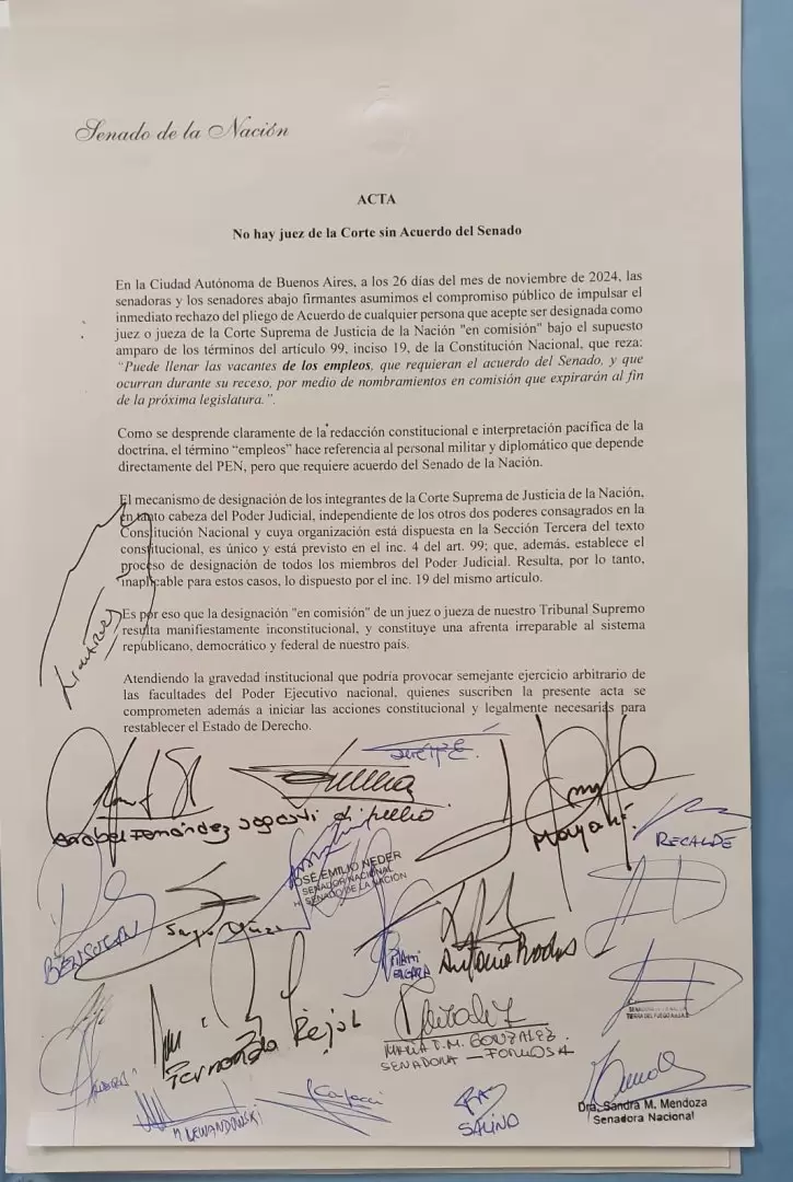 Acta del Senado de la Naci�n por los jueces de la Corte Suprema.