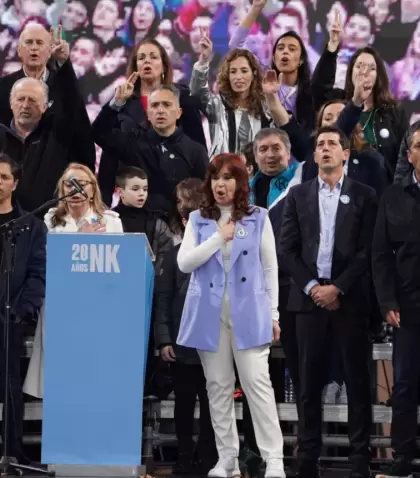 Cristina Kirchner, Axel Kicillof y Sergio Massa en el acto por los 20 a�os de la asunci�n de N�stor Kirchner.