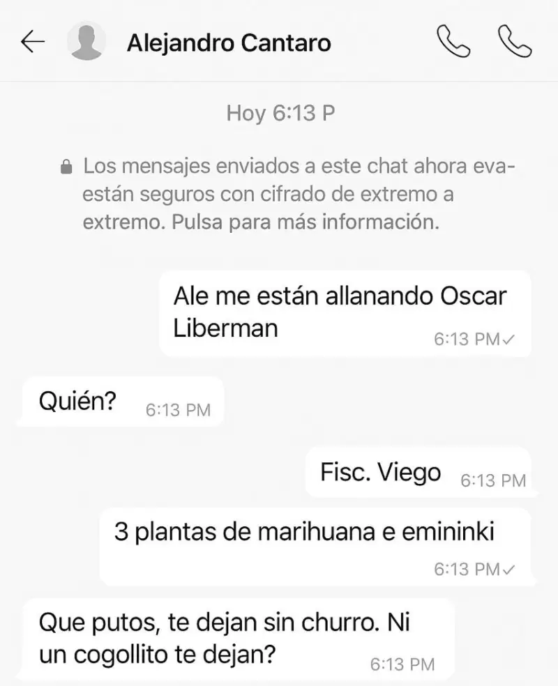 Los chats entre Alejandro Cantaro y Oscar Liberman en abril de 2017.