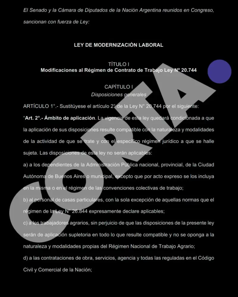 La primera p�gina de la reforma laboral.
