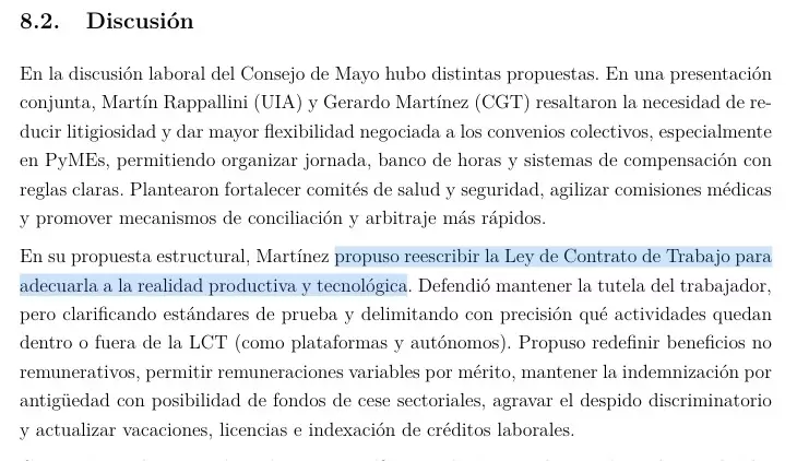 El punto donde Martínez propone una reforma de la Ley de Contrato de Trabajo.