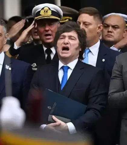 Javier Milei junto al jefe de Gobierno porte�o, Jorge Macri y el presidente de la C�mara de Diputados, Mart�n Menem.