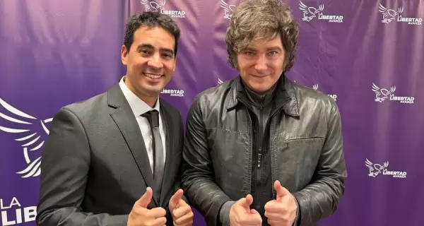 El diputado nacional Adri�n Ravier y el presidente Javier Milei, en 2025.